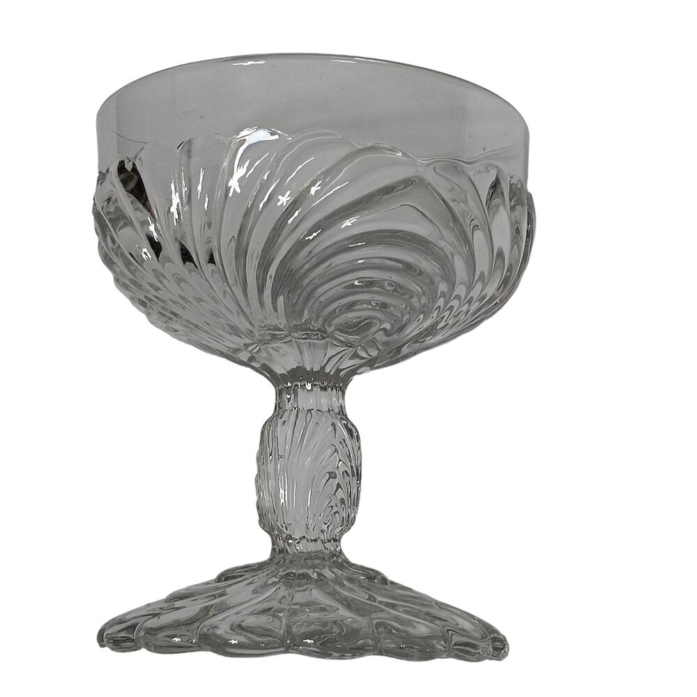 Retro Dessert Cup 4.5" tall Clear Glass 3.75" diameter Floral Swirl Pattern